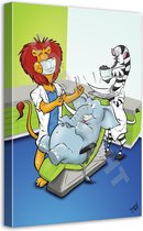 Tandarts Cartoon op canvas - Roland Hols - Tand olifant - 90 x 60 cm - Houten frame 4 cm dik - Orthodontist - Mondhygiënist