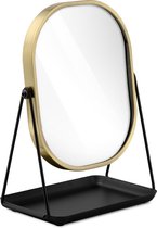 Navaris make-up spiegel - Tafelspiegel met opbergruimte voor sieraden - Staande cosmeticaspiegel met twee kanten - Met 3x vergroting - Zwart/Goud