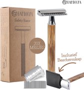 Bambooya Safety Razor + 20 scheermesjes + Beschermkap - Unisex Scheermes voor Mannen Vrouwen - Double Edge Single Blade - Zero Waste Duurzaam Scheren - Bamboo Chrome