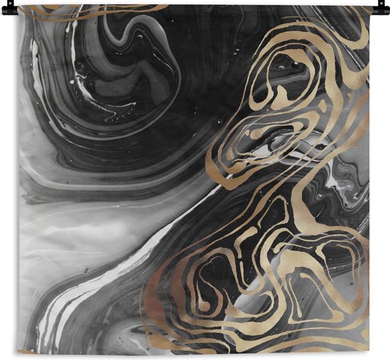Wandkleed - Wanddoek - Marmer - Koper - Wit - Zwart - 90x90 cm - Wandtapijt