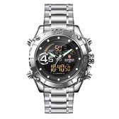 Sport digitaal Horloge voor Mannen Lichtgevend Backlight Datum Week LCD Dual Time Display K9054 Zilver