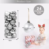 Kerstballen | Kerstversiering | Zilver | Kerstdecoratie | Decoratieve Ballen | 24 Stuks | 3 Soorten | PVC