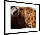 Fotolijst incl. Poster - Schotse Hooglander Stier - Close Up - Koeienkop - 80x60 cm - Posterlijst