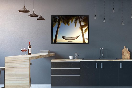 Cadre photo avec affiche - Palmier - Hamac - Coucher de soleil - 50x40 cm - Cadre pour affiche