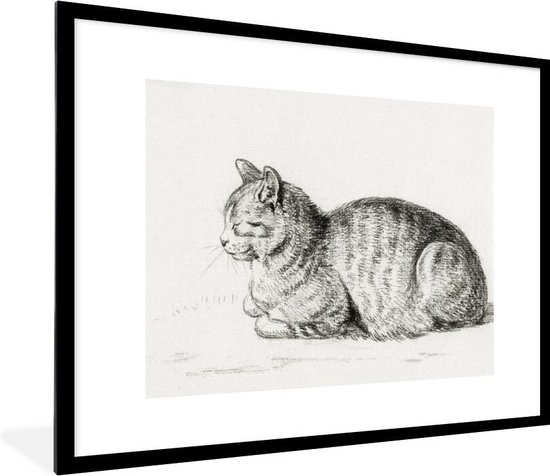 Fotolijst incl. Poster - Liggende kat - schilderij van Jean Bernard - 80x60 cm - Posterlijst