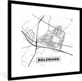 Fotolijst incl. Poster - Kaart - Bolsward - Zwart - Wit - 40x40 cm - Posterlijst