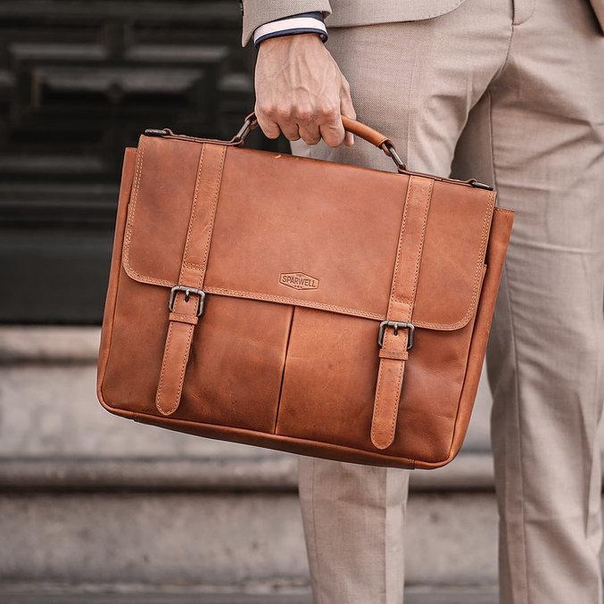 Benthill Aktetas leer - schoudertas/schoudertas - leren tas lerarentas