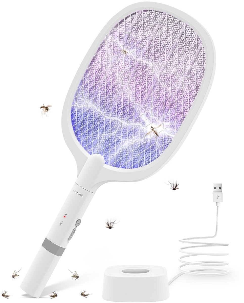 SnelShoppen - AOKKR Elektrische Vliegenmepper 4000 V Oplaadbaar Mosquito Killer met UV-licht, 2-in-1 USB Muggenvanger, 1800 mAh Efficiënt Fly Killer v