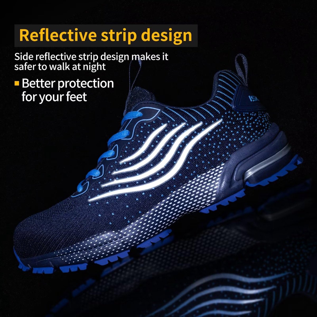 SnelShoppen - Veiligheidsschoenen Heren Werkschoenen Dames Stalen Neus Ademende Lichtgewicht Slip Bestendig Beschermende Sneakers Blauw Maat 43 voor B