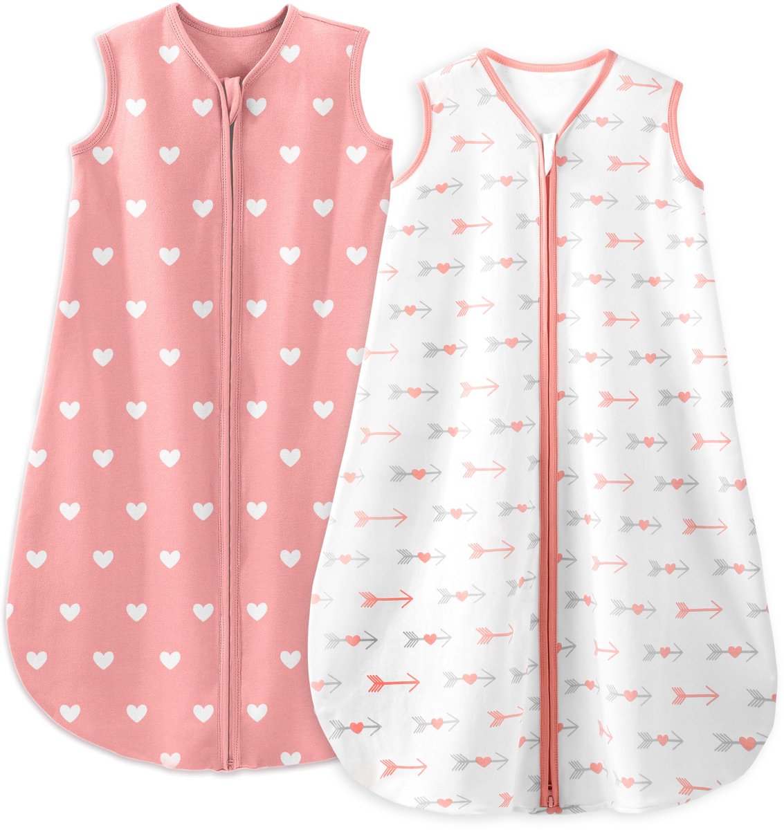SnelShoppen - Baby Slaapzak Zomer 100% Katoen Mousseline 1,0 TOG - Ademend Zomerslaapzak voor Pasgeborenen 0-6 maanden - Set van 2 - Pijlpunt Roze - V