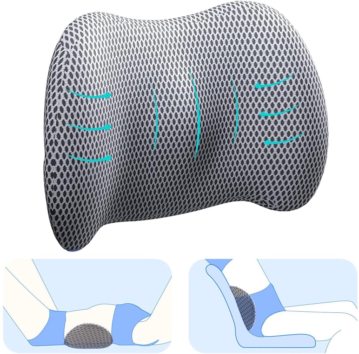 Ergonomisch rugkussen - Rugkussen Lendenkussen - Memory Foam rugsteunkussen voor de onderrug-verstelbaar rugkussen om te rusten- orthopedisch rugkussen- geschikt voor zijslapers- rugslapers- buikslapers en zelfs zwangere vrouwen