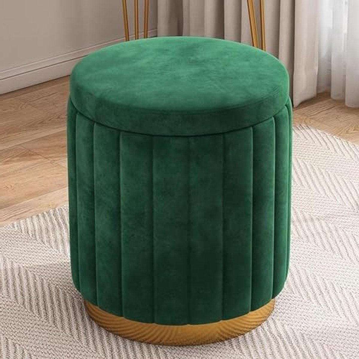 Opbergpoef Fluweel - Voetenbank Ottomaan - Woonkamer Decoratie - Afneembaar Deksel - 34x34x43 cm - Donkergroen