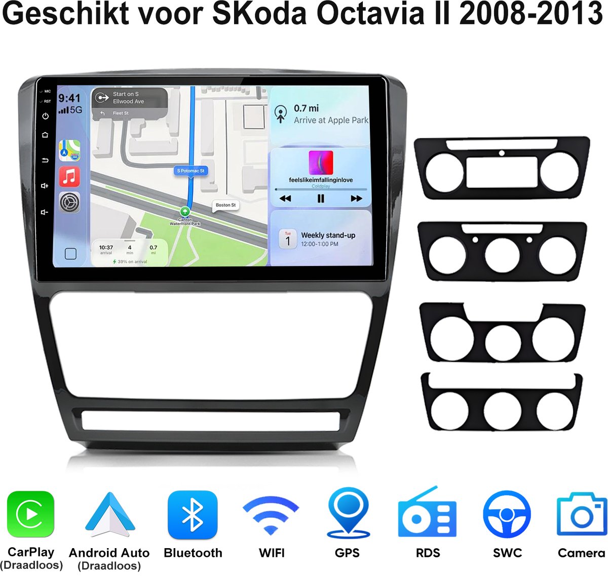 Junsun Andriod 15 Autoradio Geschikt Voor SKoda Octavia II 2008-2013 - 4GB+64GB - Draadloze Carplay & Android Auto - GPS Navigatiesystem - Bluetooth - 10 Inch Touch Screen - WiFi - RDS - DSP - USB - SWC