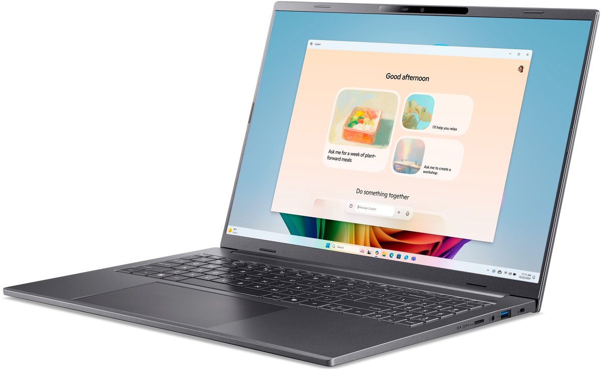 Aspire 16 AI A16-61M-R11Y - Copilot+ - Laptop - 16 inch 120Hz - AMD Ryzen AI 5 - 32GB - 512GB SSD - Verlicht toetsenbord - Grijs thumbnail 4