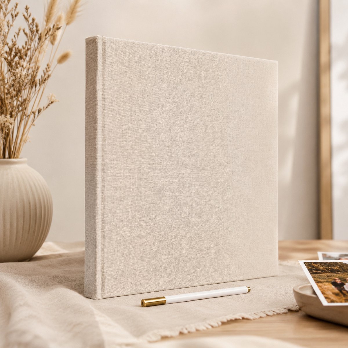 Lémara® Luxe Zelfklevend Fotoalbum Linnen - 40 Pagina’s - Geschikt voor 81-100 Foto’s - Inclusief Pen - Beige