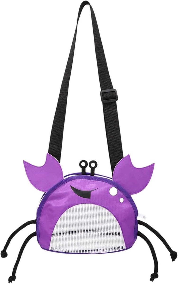 Strandtas Krab - Schelpenzak Zwemtas - Stranduitjes Organiseren - Ademend Netontwerp - 18 x 14 x 10 cm - Lila