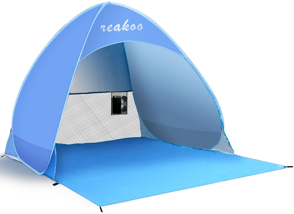 SnelShoppen - Pop-up Strandtent met UV-bescherming 50+, Draagbare Grote Strandtent voor 3-4 Personen, Automatische Strandtent met Windbescherming, Kle