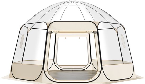 Opvouwbare Transparante Bubbel Tent, 458 X 432 X 230 Cm, Ruime Camping- en Tuintent met Ramen, 540° Panoramisch Uitzicht, Geschikt voor 12-15 Personen, Ideaal voor Terras en Achtertuin — afbeelding 2