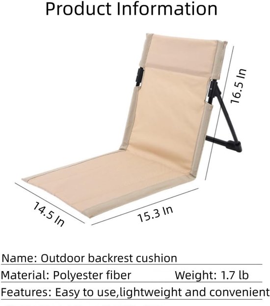Draagbare opvouwbare buitenstoel - draagbare opvouwbare loungestoel voor buiten - lichtgewicht - campingstoel - met rugleuning - gewatteerde zitting. Geschikt voor kamperen/picknicks/wandelen/strand - beige - gemakkelijk op te bergen. — afbeelding 5