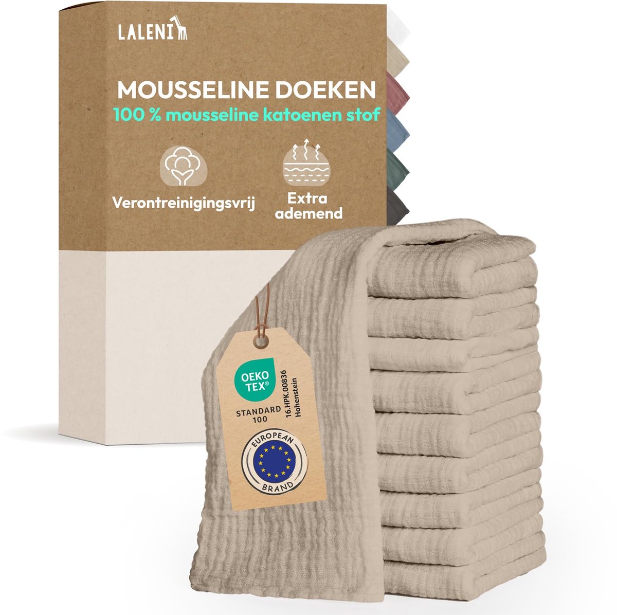 SnelShoppen - Baby Spuugdoekjes Set van 10 - 70x70 cm Absorberende Katoenen Mousseline Doekjes - Wasbare Luiers - Beige voor Baby's