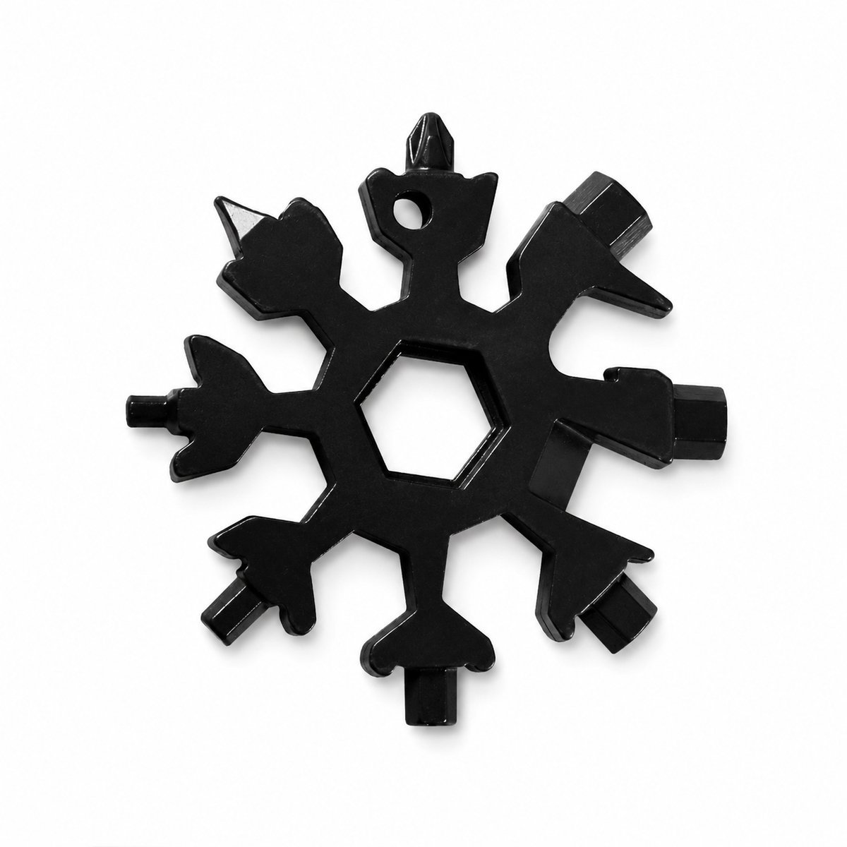 18-in-1 Multifunctioneel Fietsreparatiegereedschap - Sneeuwvlok Gereedschap - Inbussleutel, Moersleutel, Schroevendraaier & Flesopener - Sleutelhanger - Zwart
