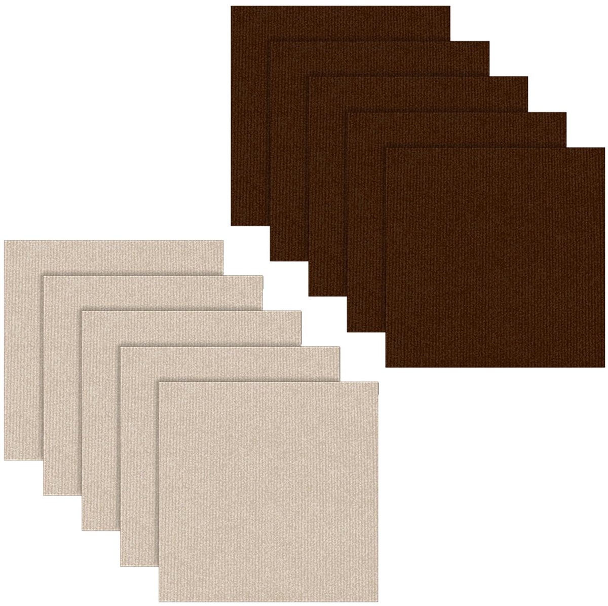 SnelShoppen - 10 stuks Zelfklevende Tapijttegels 50x50 cm, Antislip Vloertegels voor Kantoor, Commercieel Gebruik, Naaldvilt, Donkerbruin + Kaki, 2,5