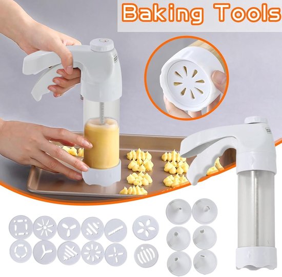Koekjespers - Deegspuit Koekjes - Zelfgebakken Koekjes Maken - Robuuste Metalen Constructie - 22 x 14 cm - Wit — afbeelding 4