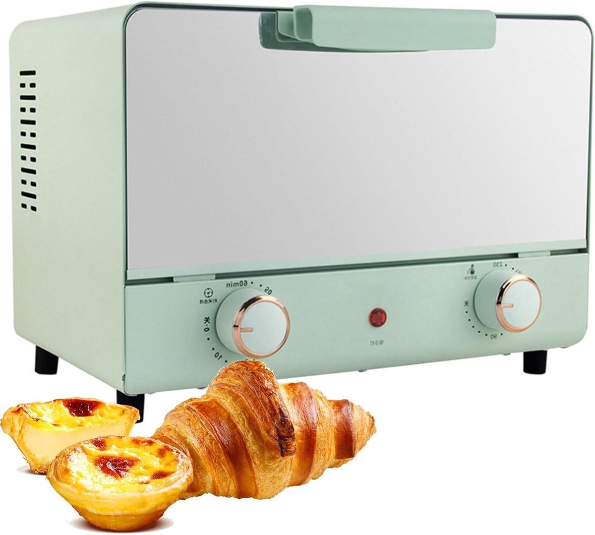 Mini Oven Heteluchtoven Aanrecht Bakken Koken Grillen Spiegelovendeur Dubbele Knop 14 Liter Groen