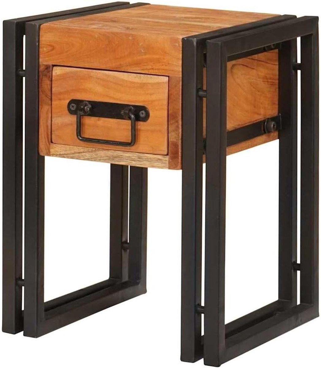 Bijzettafel met Opbergruimte - Salontafel Hoektafel - Woonkamer Organisatie - Massief Acaciahout - 30 x 30 x 40 cm - Houtkleur