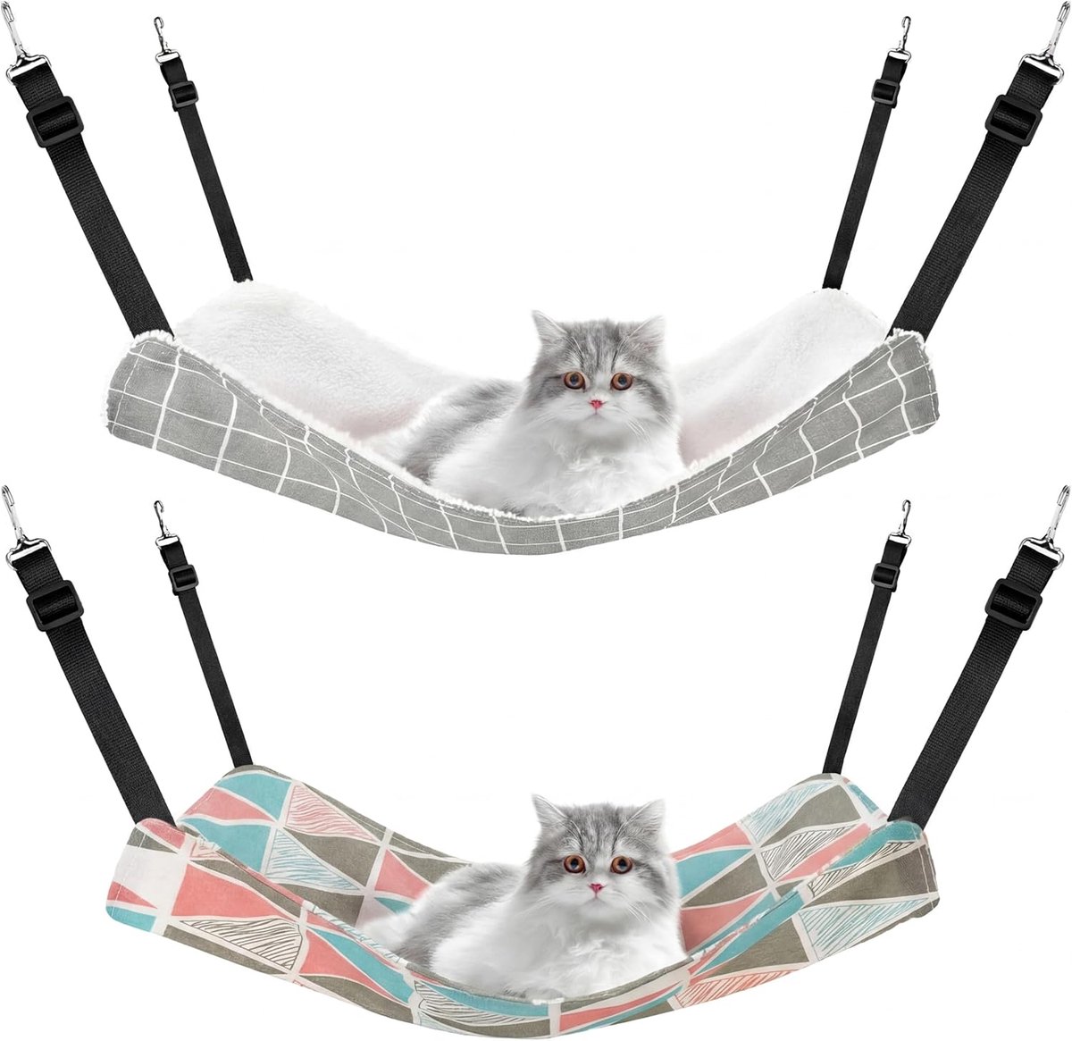 2 Stuks Hangende Kattenhangmat - 50x35 cm - Dubbelzijdig Linnen en Fleece - Verstelbare Banden en Haken - Voor Kooi - Kattenren en Kattenbak