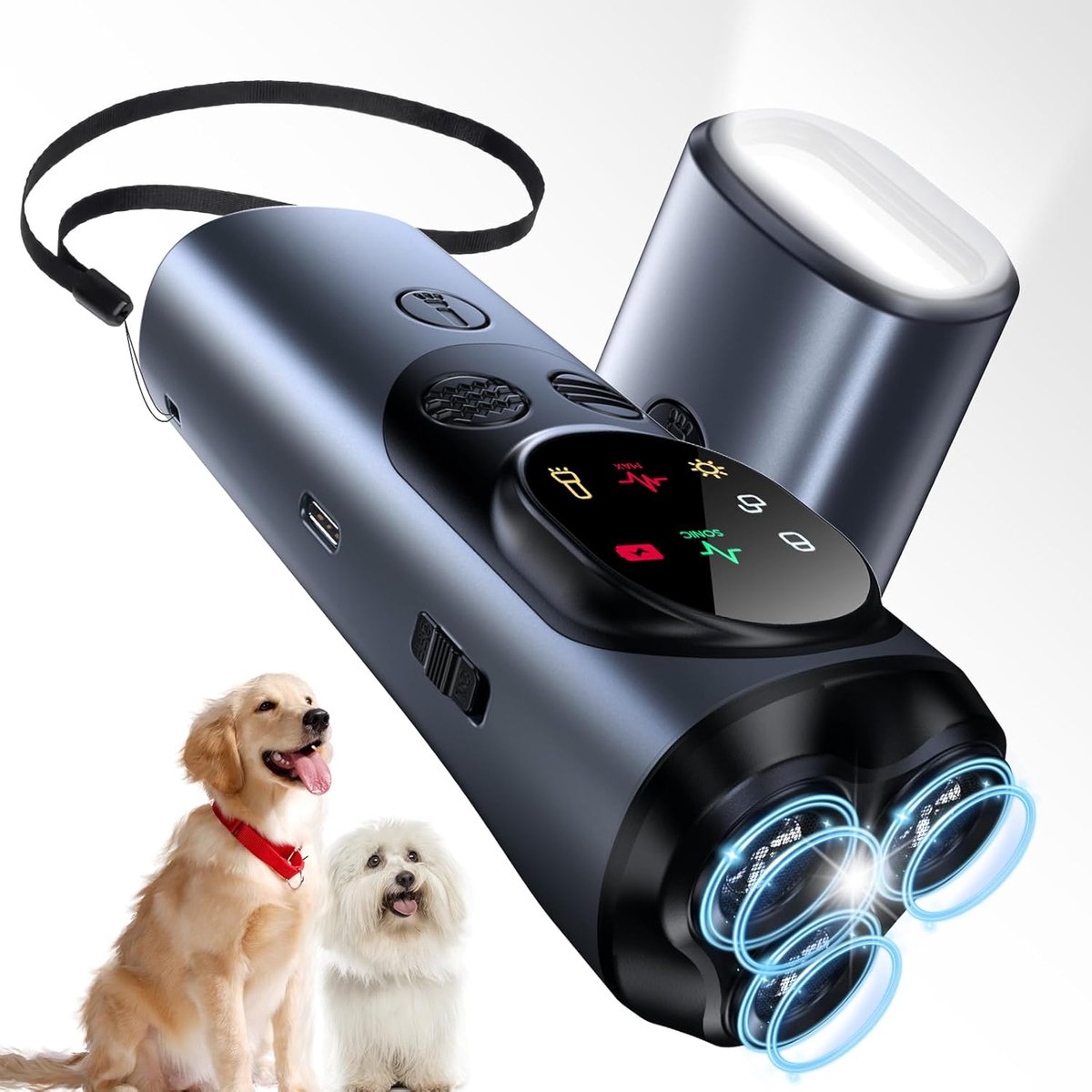 Anti-black-apparaat voor honden, anti-bell, ultrasoon apparaat met 3 zenders, anti-bell voor honden met 2 modi en ledlicht, 30 meter lang handapparaat om te blaffen, voor training, binnen en buiten
