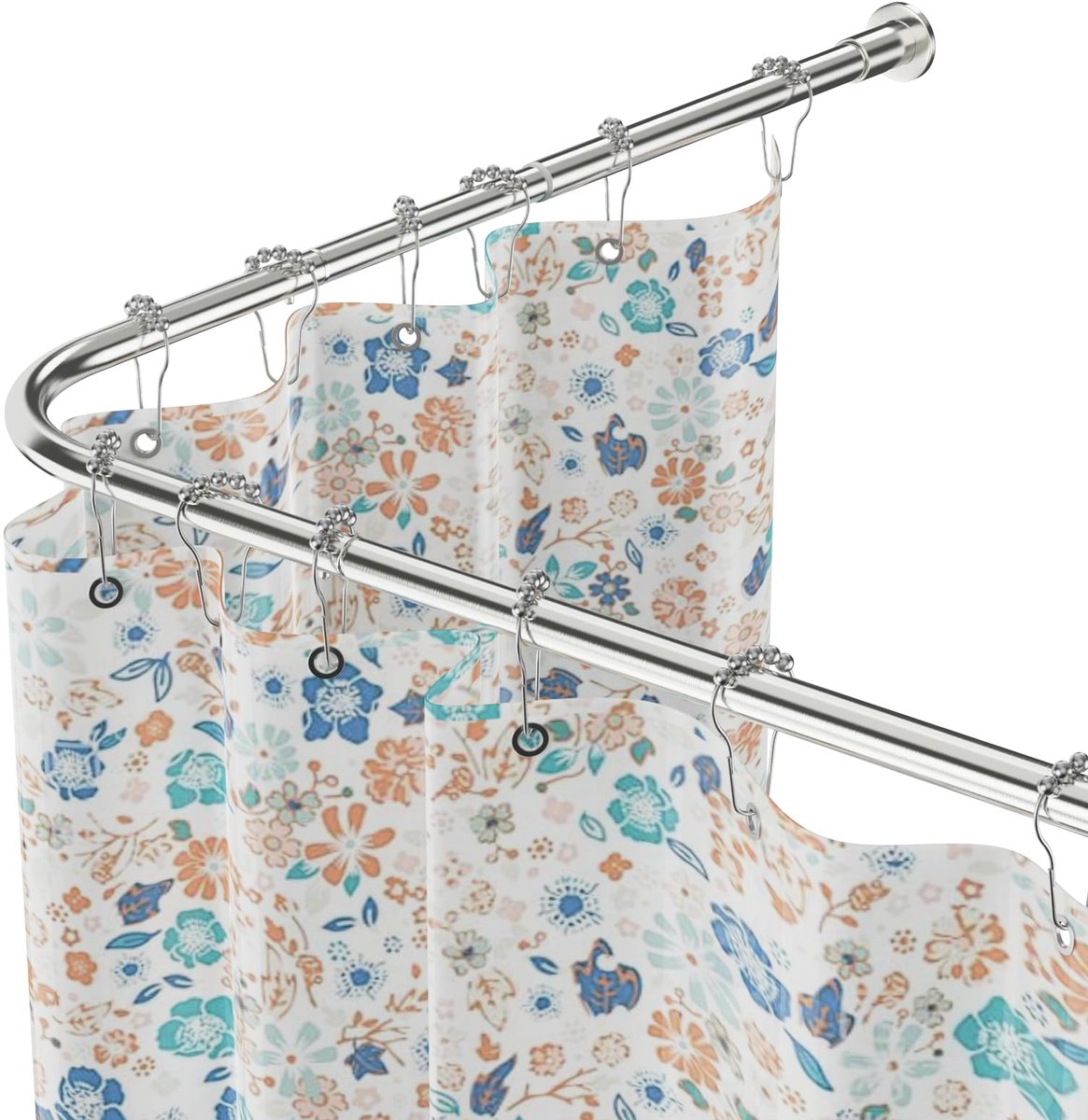 SnelShoppen - L-vormige douchegordijnstang verstelbaar 104-132 cm, roestvrij staal, geen boren nodig, waterdicht en roestvrij, 90 graden gordijnroede