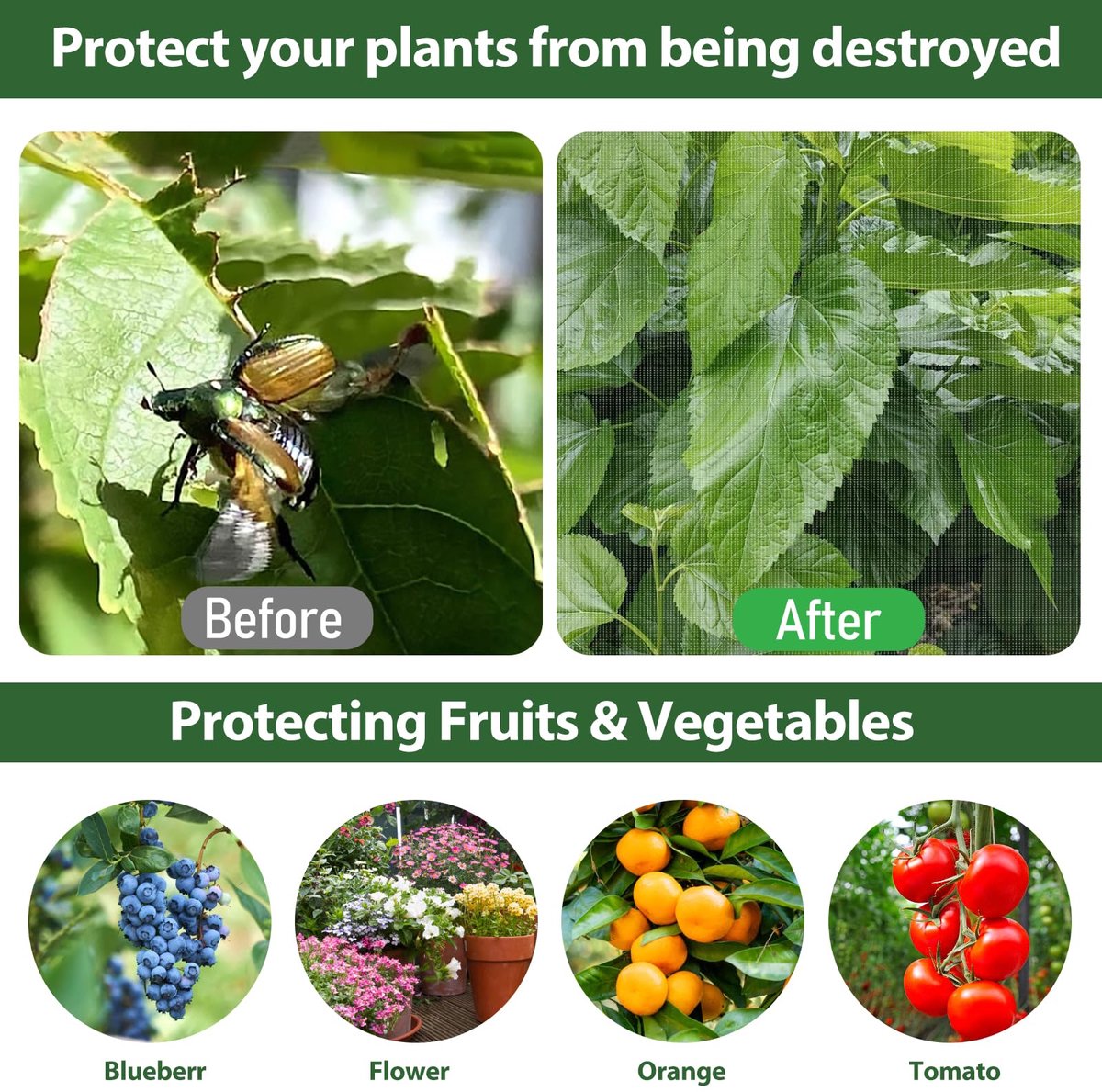 SnelShoppen - 2-pack Plant Protection Net met Ritssluiting & Trekkoord - 122x137cm Vogelbeschermingsnet voor Fruitbomen, Groenten & Bessen - Fijnmazig