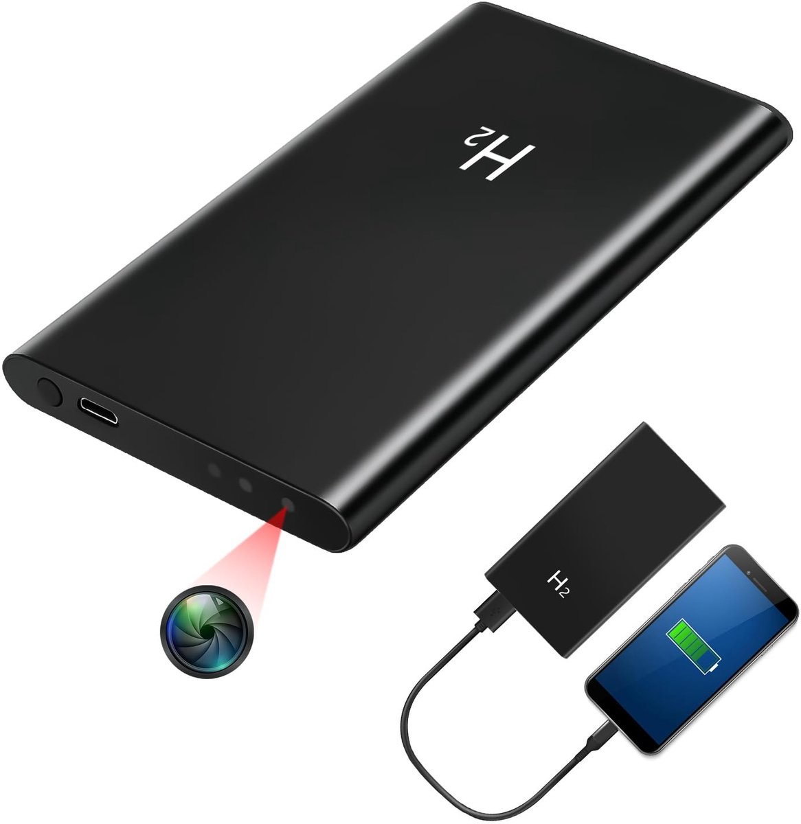 SnelShoppen - YCCNIU Mini-videocamera 2-in-1 met 5000 mAh powerbank, HD-1080p microcamera met nachtzicht, loop-opname voor camping, feest, kinderen, t