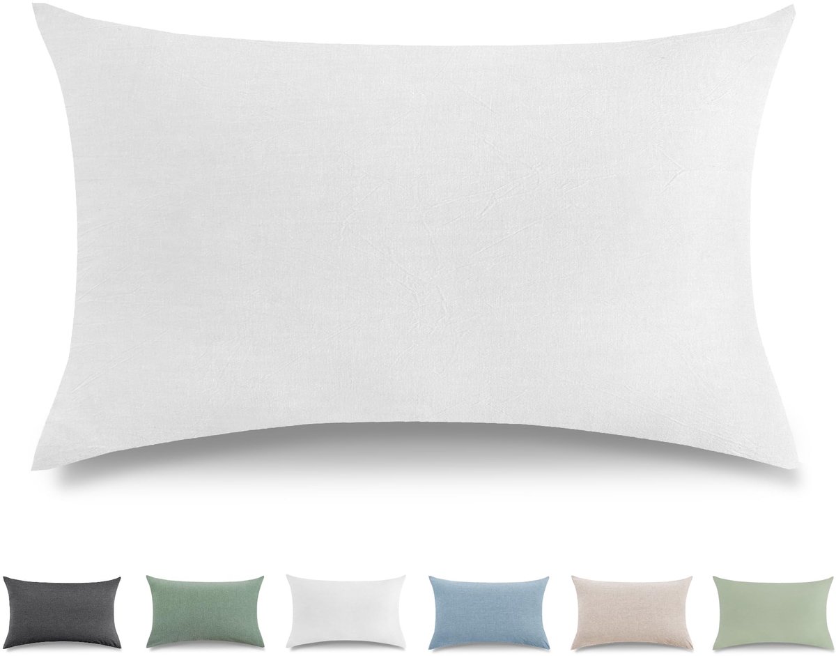 SnelShoppen - Kussenhoes Set 40x70 cm - 100% Gewassen Katoen, Oeko-TEX Gecertificeerd, Ademend, Wit, Linnenlook, Inclusief Ritssluiting - Ideaal voor