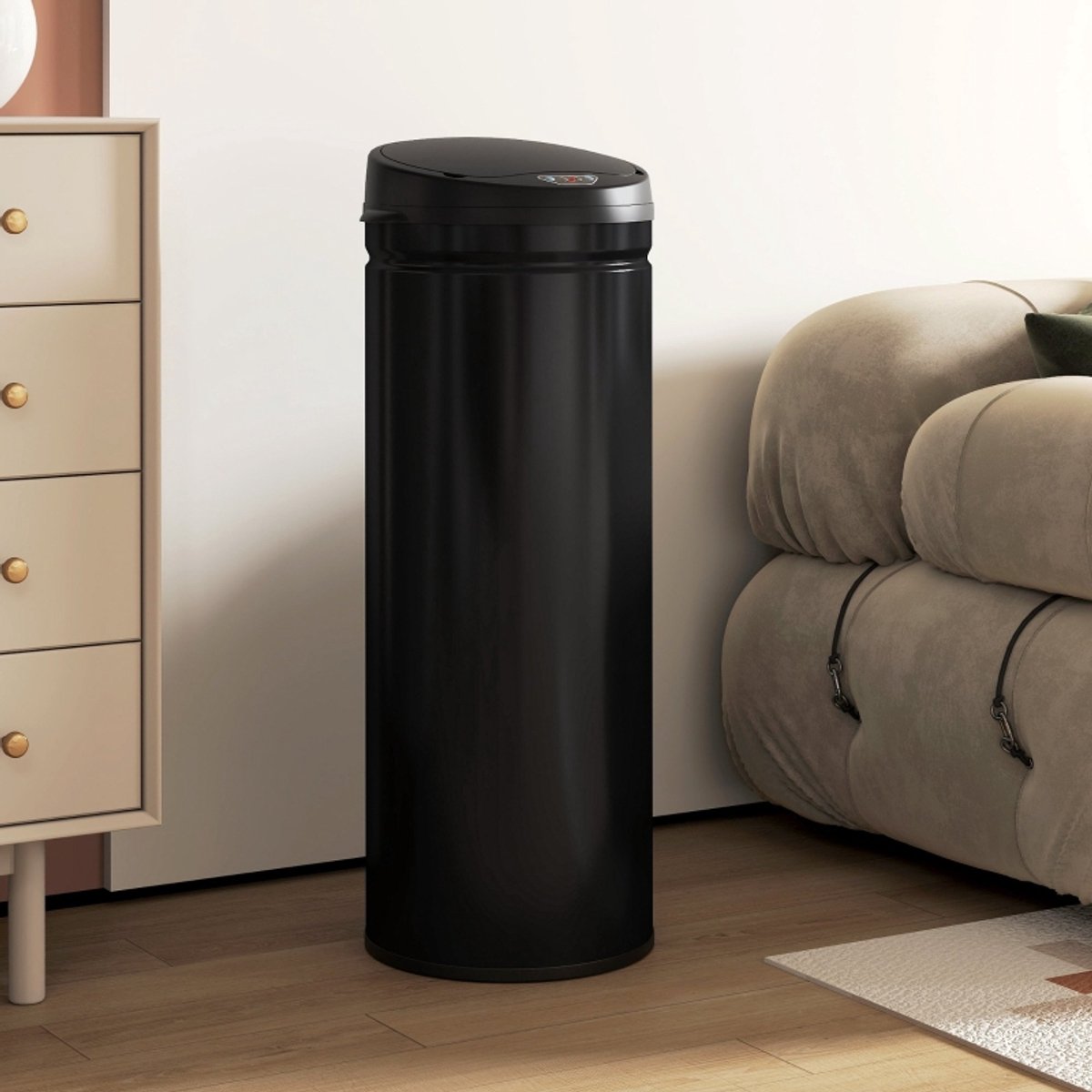DESMIU Sensorprullenbak 50 Liter Met Zacht Sluitend Deksel 30,5 30,5 85 Cm Rvs Zwart Handvrij Voor Keuken En Bureau