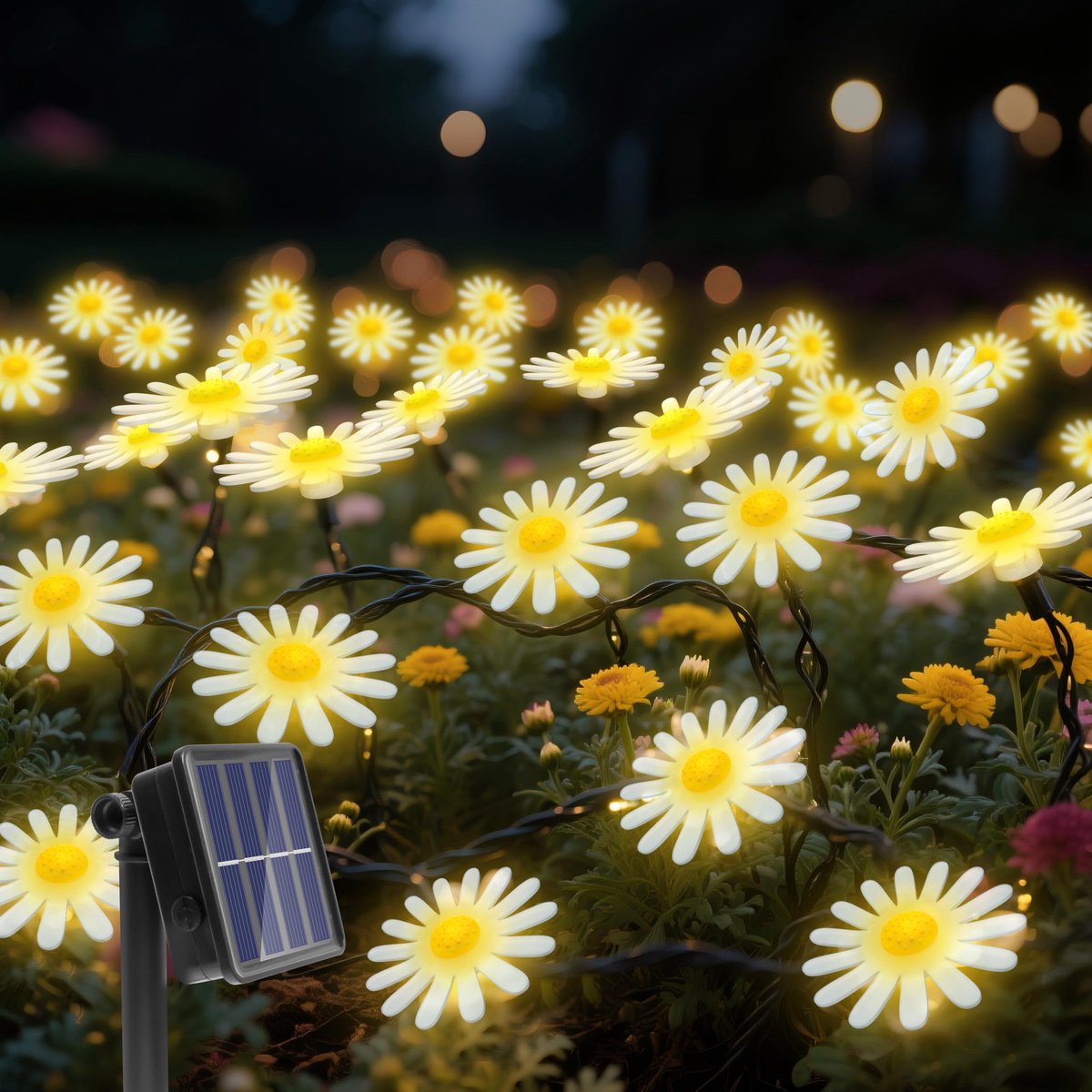 SnelShoppen - Solar String Lights Buiten - 40LED Mums Daisy Tuinverlichting - Waterdichte Decoratie - 8 Modi voor Lente en Zomer - Perfect voor Tuin,