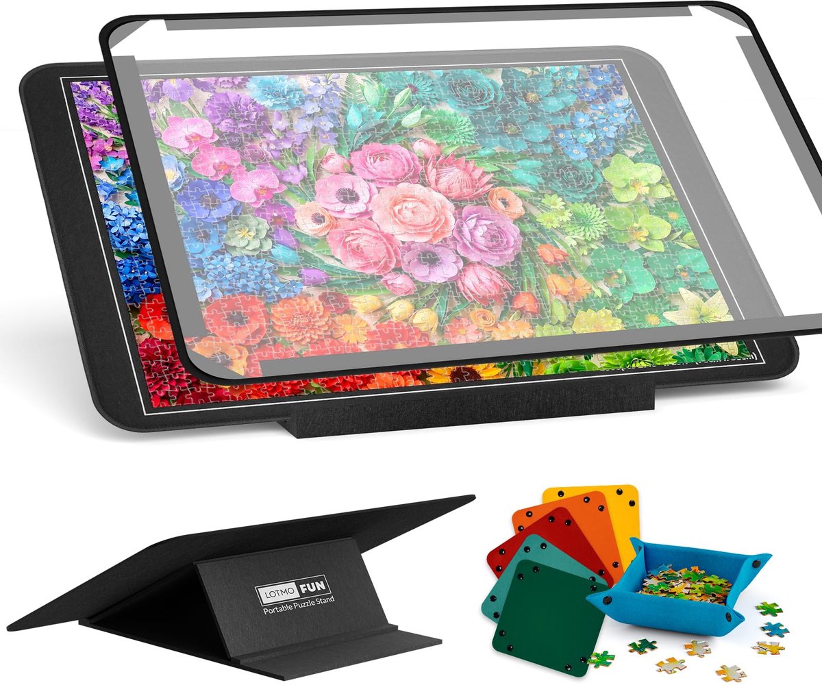 SnelShoppen - Legpuzzelbord voor 1000 stukjes met verstelbare standaard, lichtgewicht vilten legpuzzeltafel met 6 sorteerbakjes, hoes, opbergruimte en