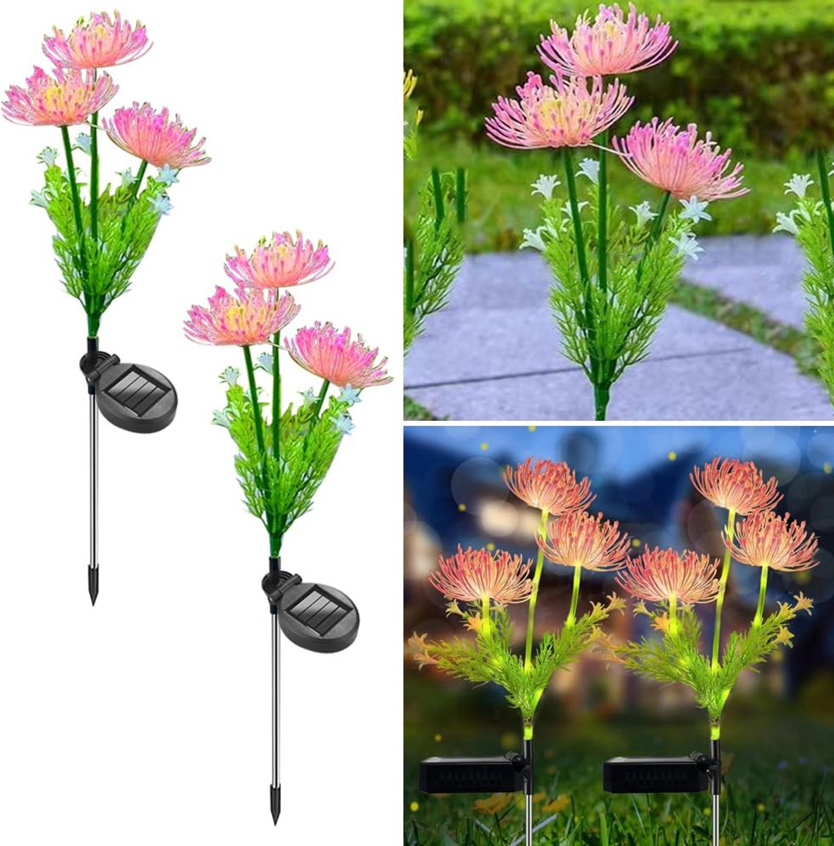 SnelShoppen - 2 Pack LED Solar Bloemdecoratieve Lichten - Waterdichte Tuinverlichting - Draadloze LED Lampen voor Buiten en Binnen - 2 Modi - Sfeervol