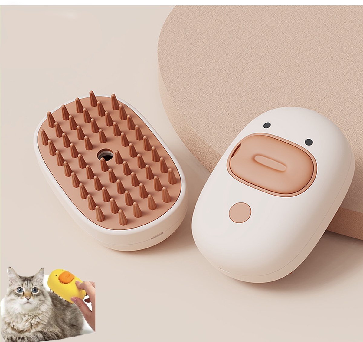 KZQ 3-in-1 siliconen verzorgingsborstel in eendvorm - Met waternevel voor massage en vachtverzorging - Verwijdert losse haren bij katten en honden - Wit
