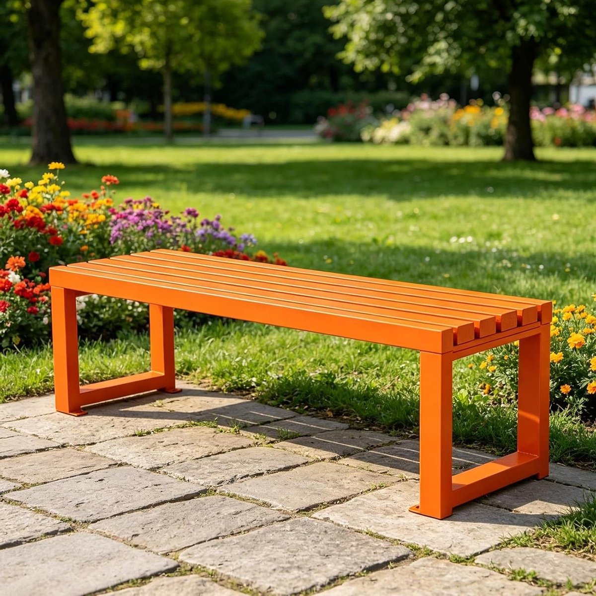 Metalen Buitenbank - Parkbank Tuinbank - Ontspannen Buiten - Weerbestendig Frame - 100 cm - Oranje
