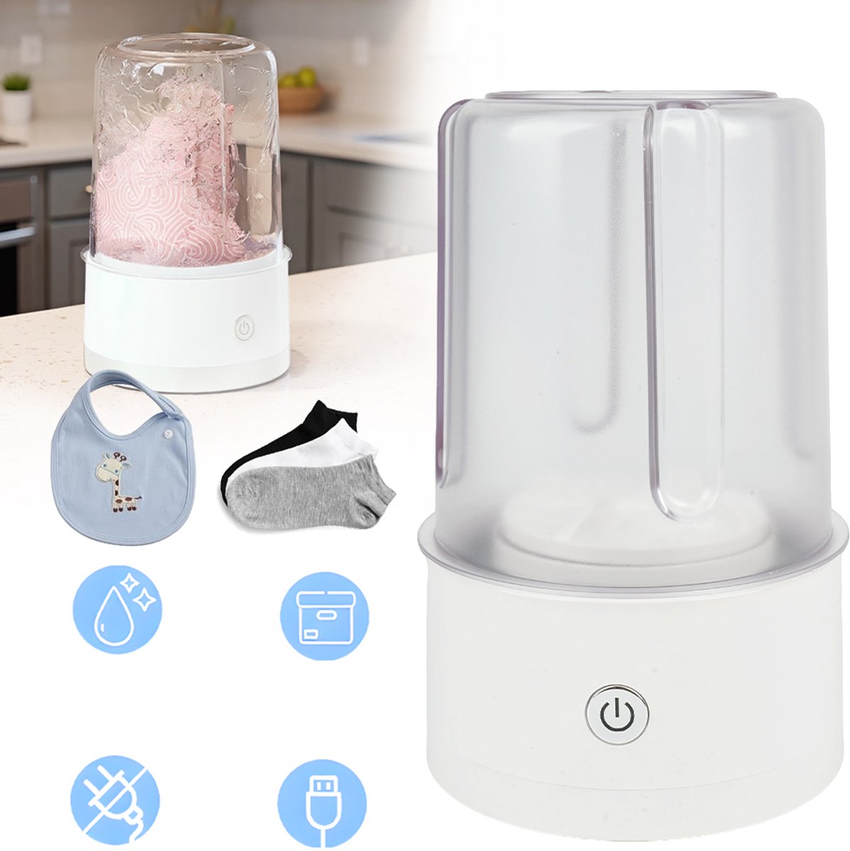 Compacte Halfautomatische Wasmachine - 360° Dieptereiniging, Valbestendig - Perfect Voor Delicate Was En Kleine Ladingen - Wit 13x20cm