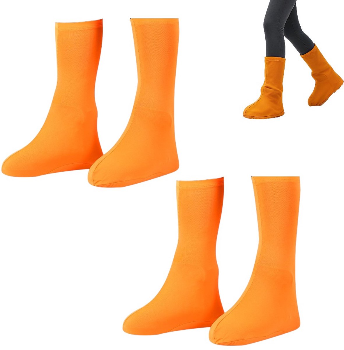 2 stuks - Oranje volledig bedekkende schoenovertrekken - Slijtvaste elastische beenhoezen - Vochtbestendige beschermhoezen - Unisex - Geschikt voor schoenen, fietsen en kamperen - 37*14*28 cm