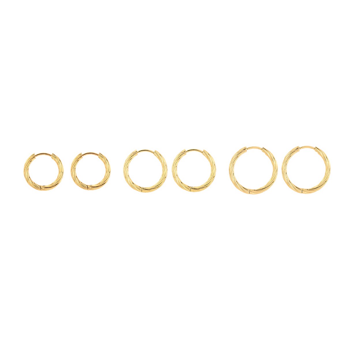 Stainless Steel Graduated Twisted Hoops Set – Luxe Statement Oorringen Setje – RVS - Goud