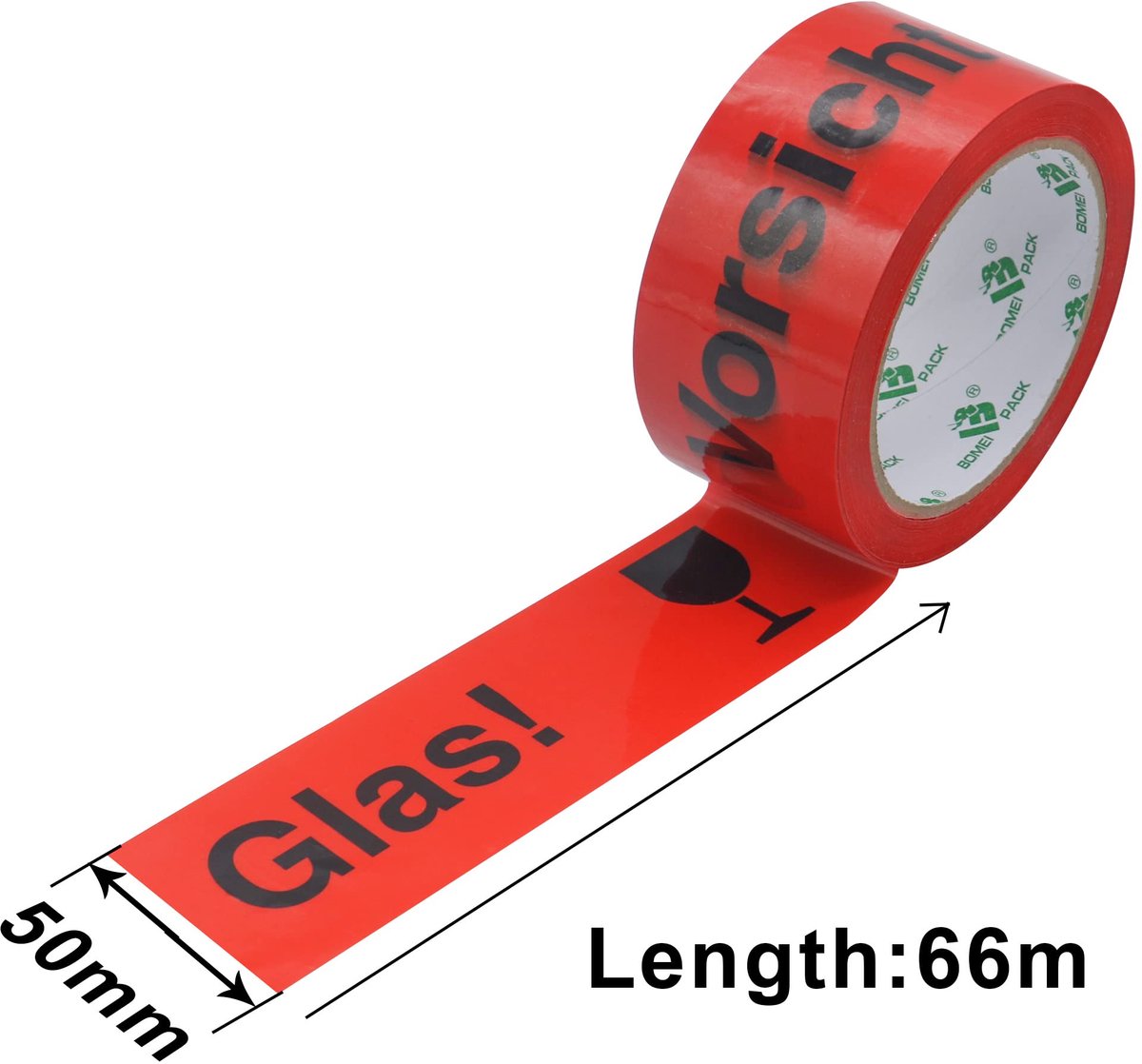 SnelShoppen - BOMEI PACK Pakketplakband - 6 Rollen Pakkettape 50 mm x 66 m - Breekbaar Pakket - Glas met Plastic Afroller - Sterke Verpakkingstape voo