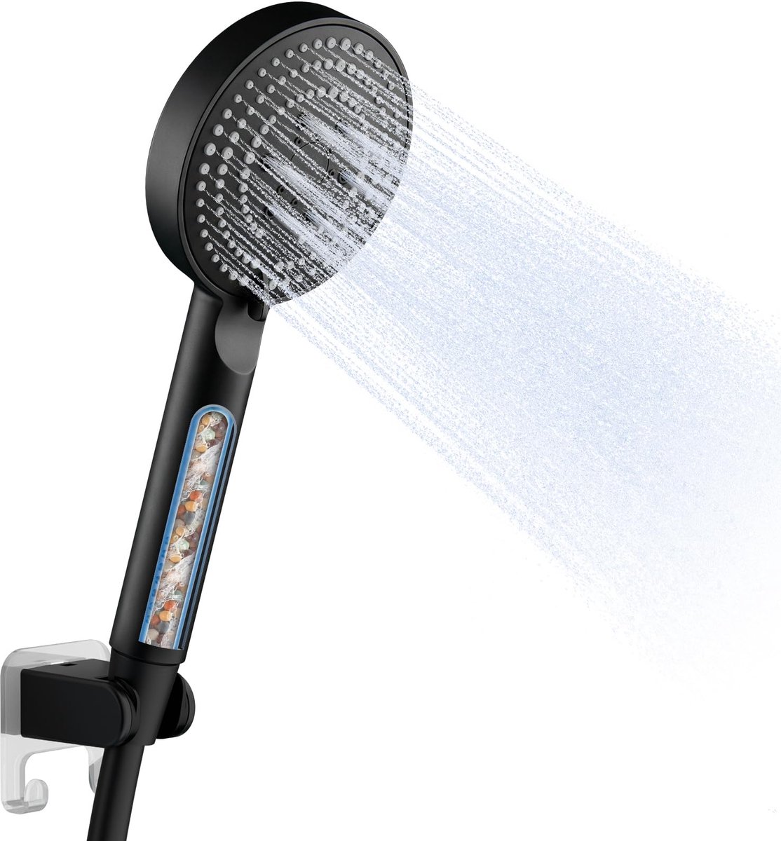 SnelShoppen - Compleet Douche Set met Wandhouder, Antikalk Filter, 6 Straalstanden, 1,6 m Flexibele Slang, Waterbesparend, Zwart voor Badkamer en Well