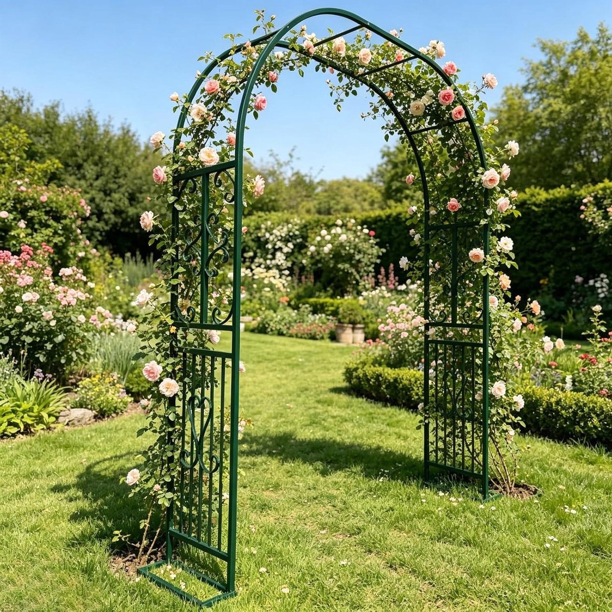 Rozenboog Metaal - Trouwboog Tuinboog - Decoratie Bruiloft - Roest- en corrosiebestendig - 340x40x230cm - Groen