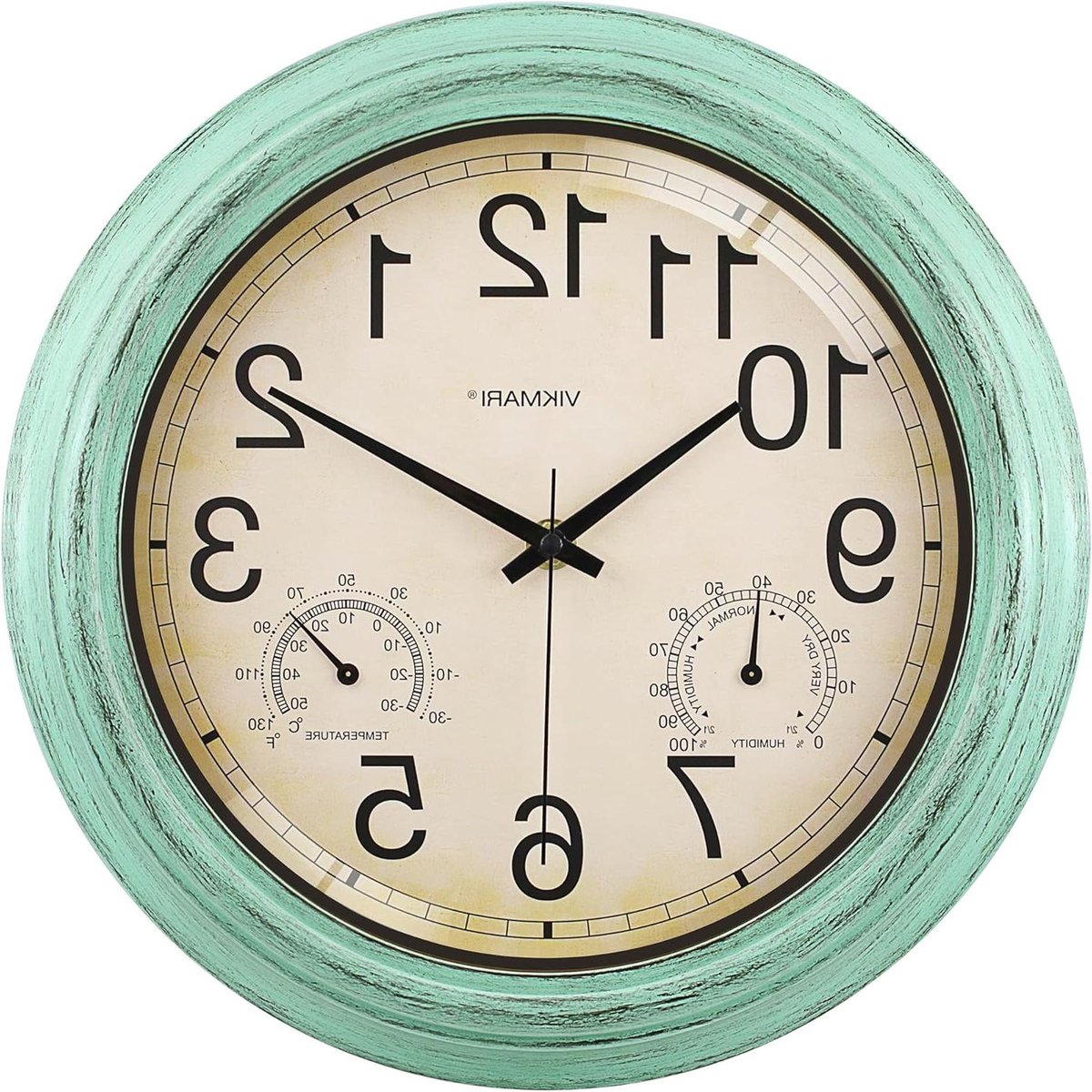 Wandklok met Thermometer - Buitenklok Tuinklok - Buiten Weergeven - Waterdicht Thermometer Hygrometer - 30 cm - Roestgroen