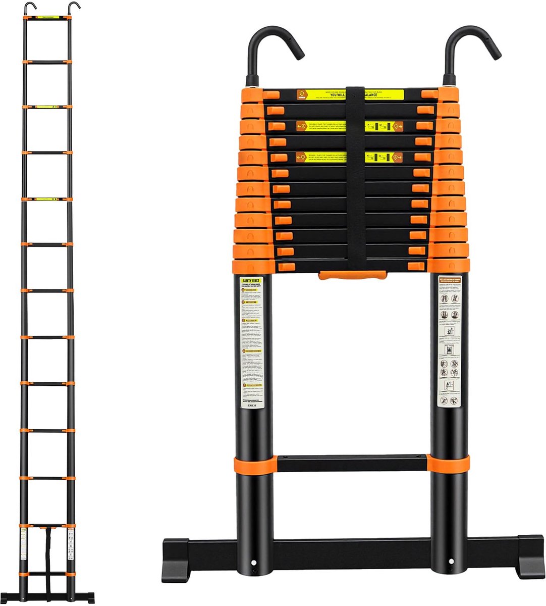 SnelShoppen - Telescopische ladder 5 m - Uittrekbare en vouwladder - Antislip multifunctionele huishoudladder voor tuin, keuken en kluswerk