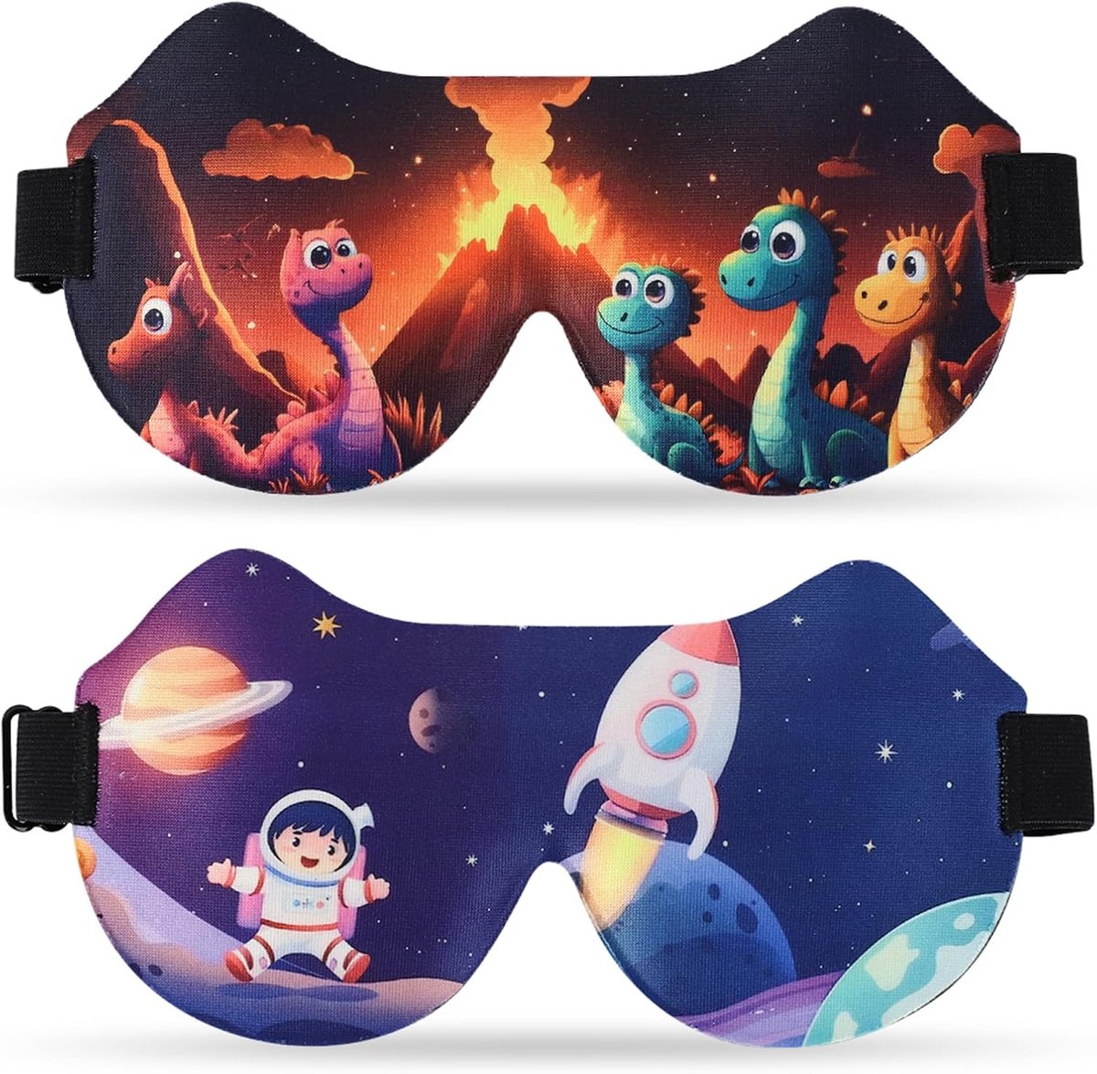 SnelShoppen - Slaapmasker voor Kinderen - 2 Stuks 3D Slaapmaskers voor Jongens en Meisjes - Zacht Polyester met Verstelbare Hoofdband - Blauw en Oranj